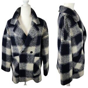 Des Petits Hauts Navy Plaid Philibert Oversized Wool Coat Size FR 40-42